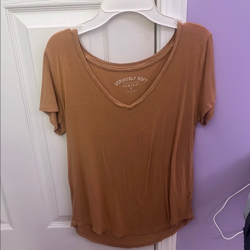 Women's Tan V-Neck Top